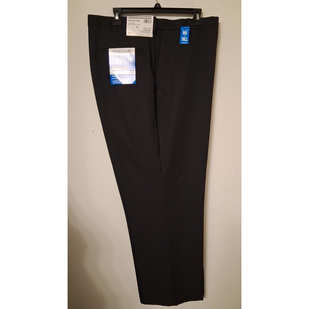Haggar Mens Pants 50x29* Big & Tall Cool 18 Pro Classic Fit Black NWT $80